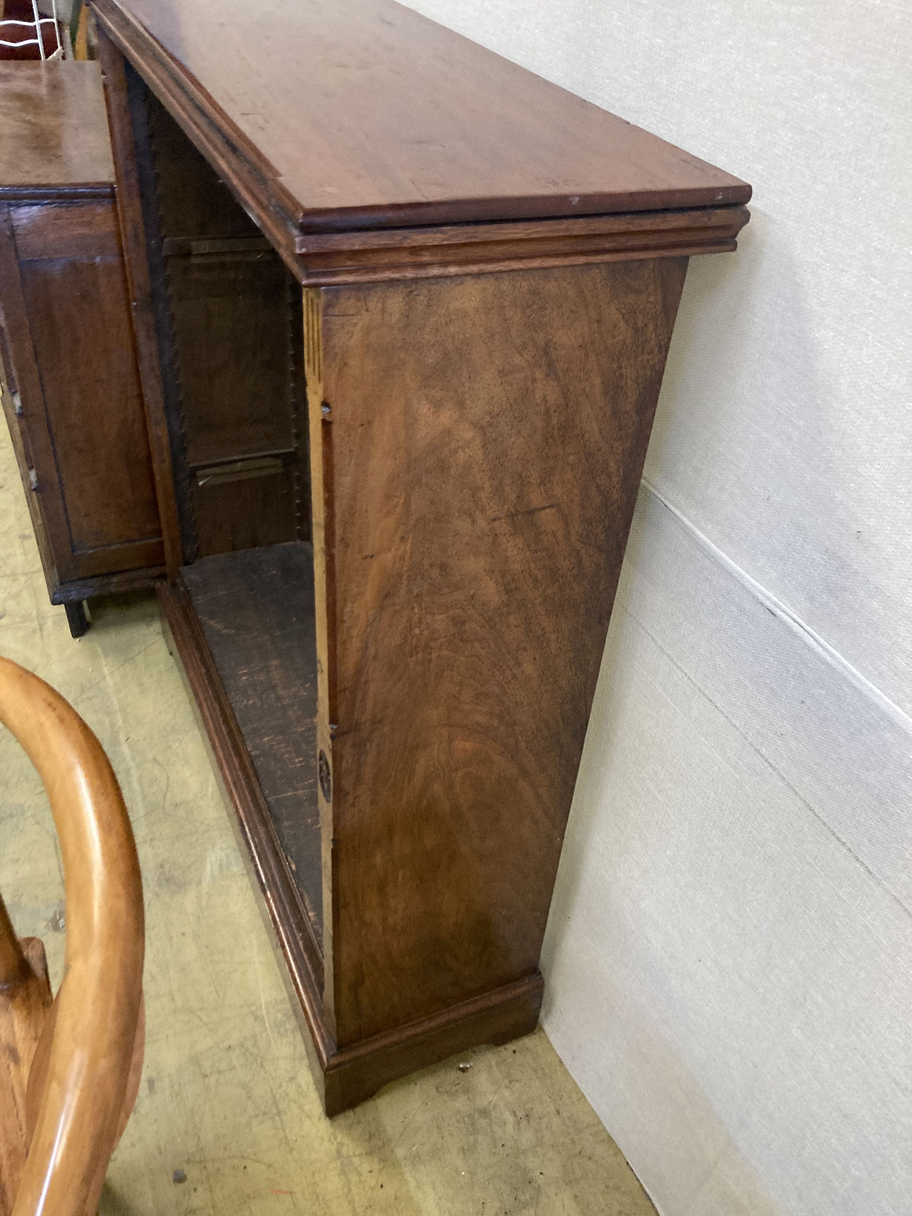 A 19th century walnut and mahogany open bookcase fitted two shelves, width 110cm, depth 35cm, height 122cm